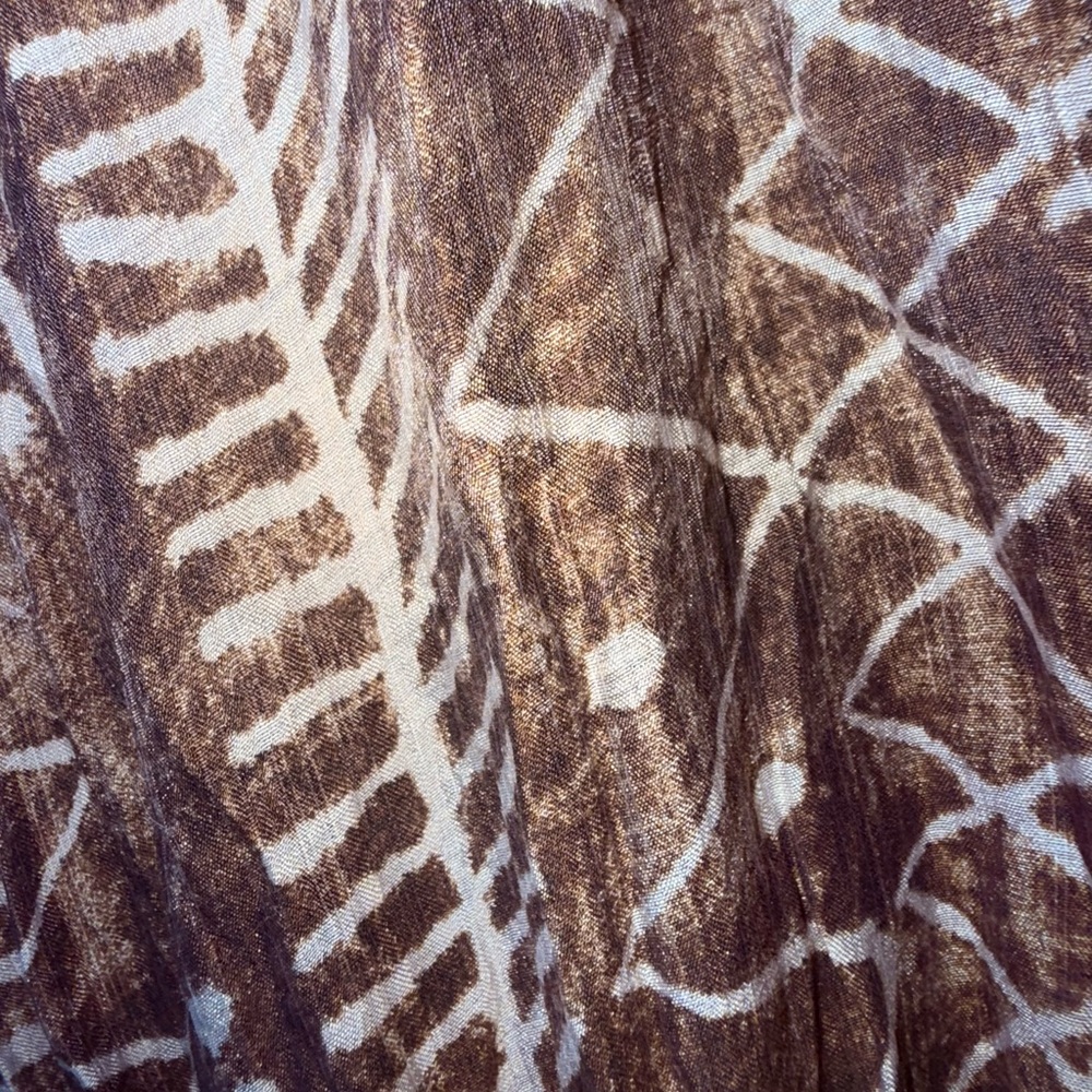 Elan Geometric Brown and White Vneck A-line wrap maxi dress - Picture 3 of 10